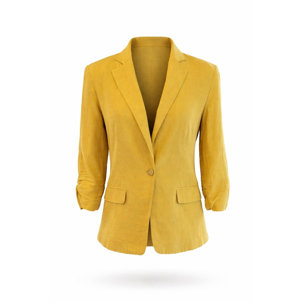 Mustard Yellow Linen Women's Single-Button Blazer